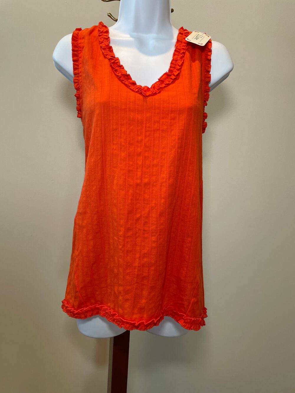 L Love Orange Sleeveless High Low Hem Top Size S Cotton NWT